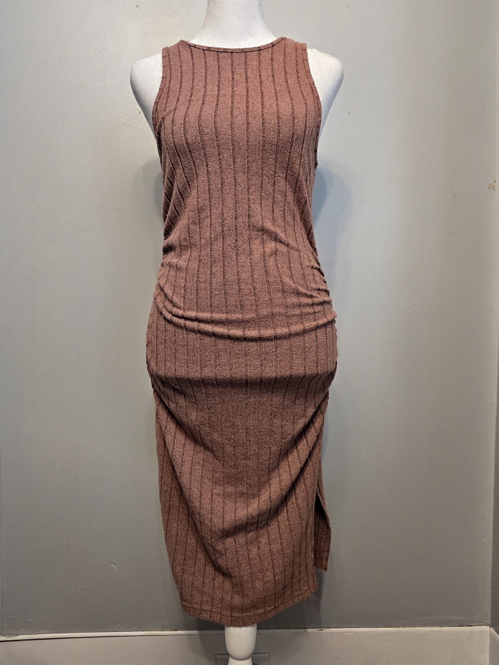 SHEIN Dusty Rose Ribbed Sleeveless Midi Dress